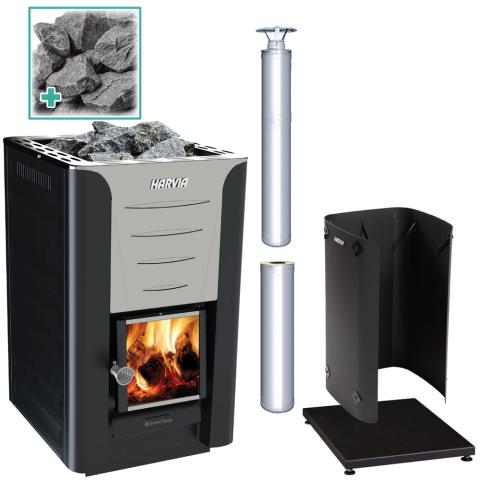 Harvia Sauna Wood Stove with Chimney PRO 20 SS/BK