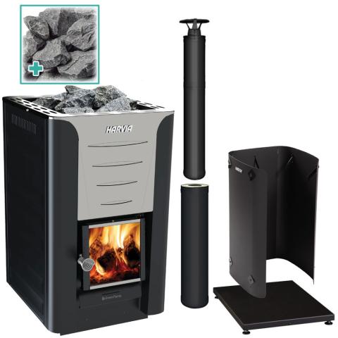Harvia Sauna Wood Stove with Chimney PRO 20 SS/BK
